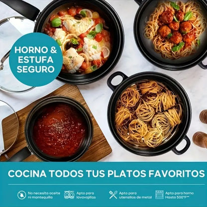 MarmoChef™Juego de Cocina 13 Piezas Antiadherente, Tapas de Vidrio