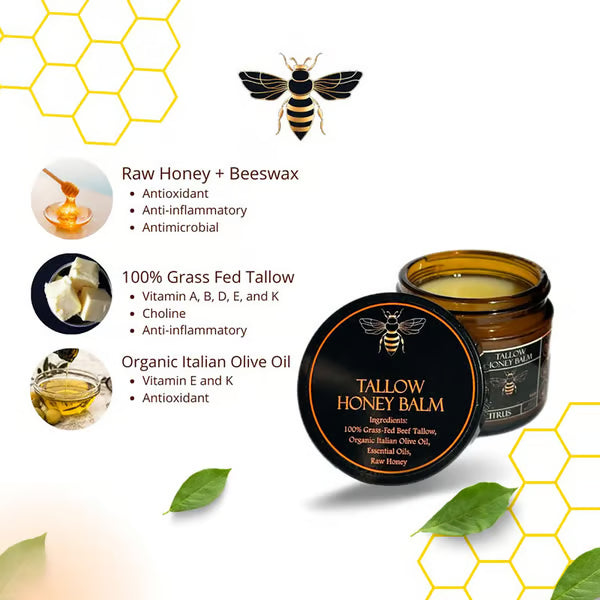 Bálsamo de sebo de res alimentado con pasto orgánico Terra Lotus™ con miel cruda