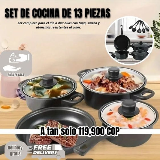 MarmoChef™Juego de Cocina 13 Piezas Antiadherente, Tapas de Vidrio