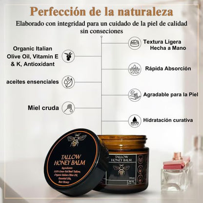Bálsamo de sebo de res alimentado con pasto orgánico Terra Lotus™ con miel cruda