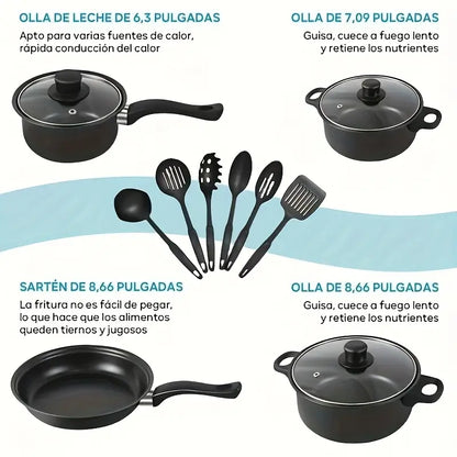 MarmoChef™Juego de Cocina 13 Piezas Antiadherente, Tapas de Vidrio